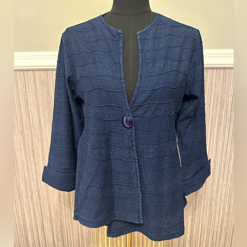 Parsley & Sage Asymmetrical Textured Navy Jacket Top Lagenlook Artsy Size S NWT